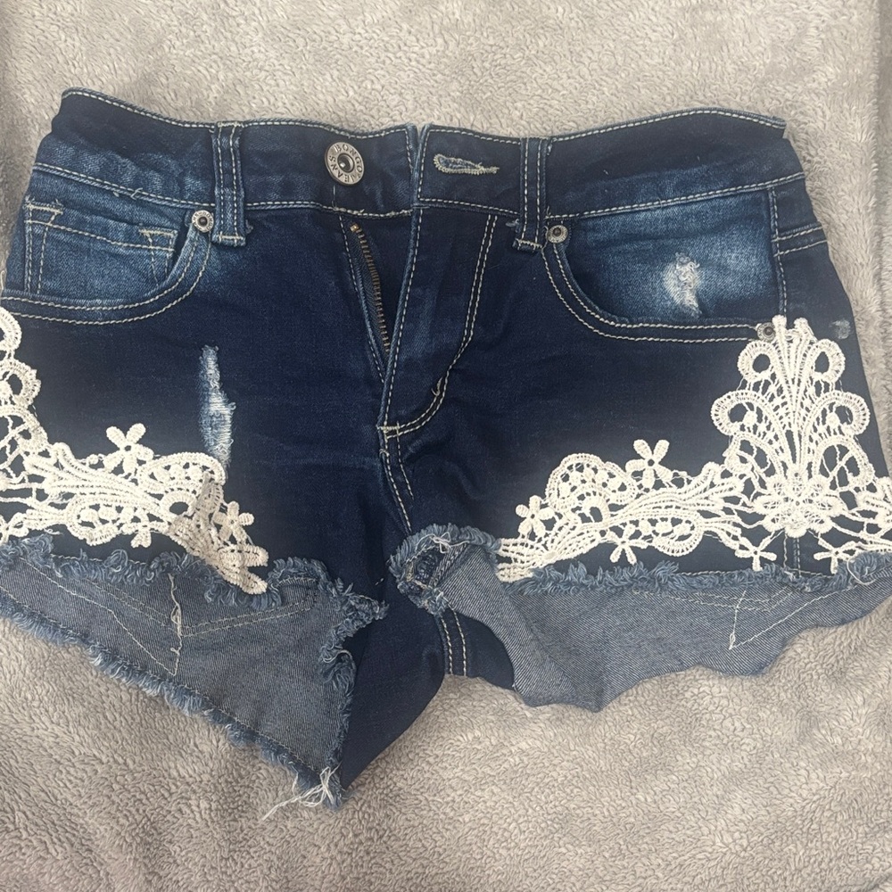 Aeropostale Dark Blue Jean Shorts with White Lace